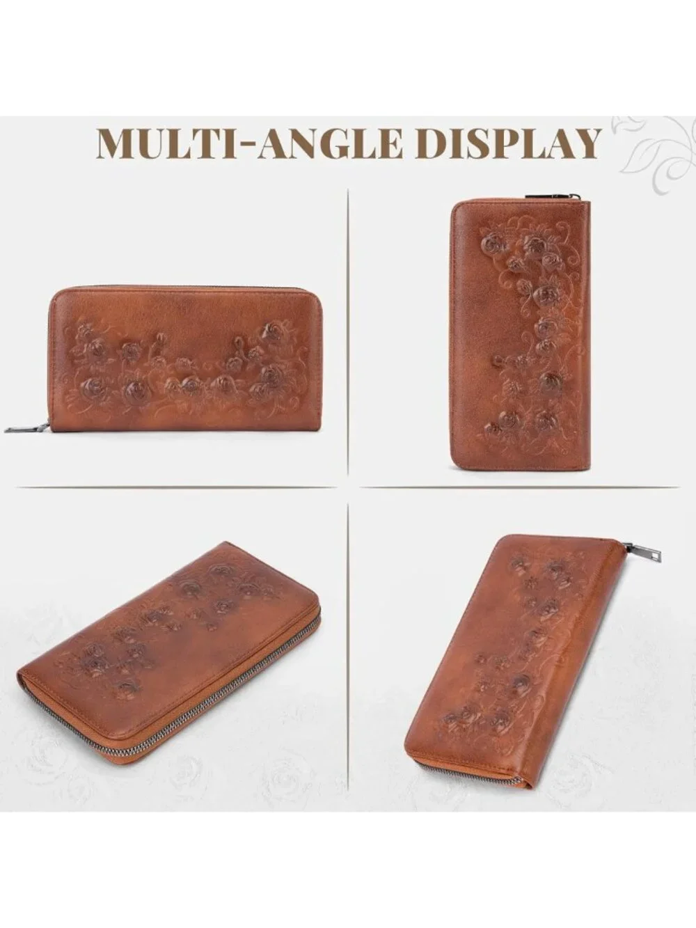 Large Capacity Floral Embossed Vegan Leather Wallet Clutch with RFID & Wristlet